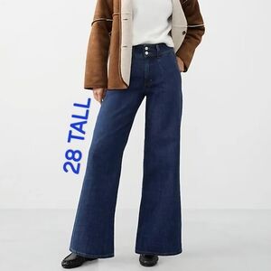 Banana Republic  28 Tall Wide-Leg High-Rise Darted Trouser Jean Dark Wash 6 Long